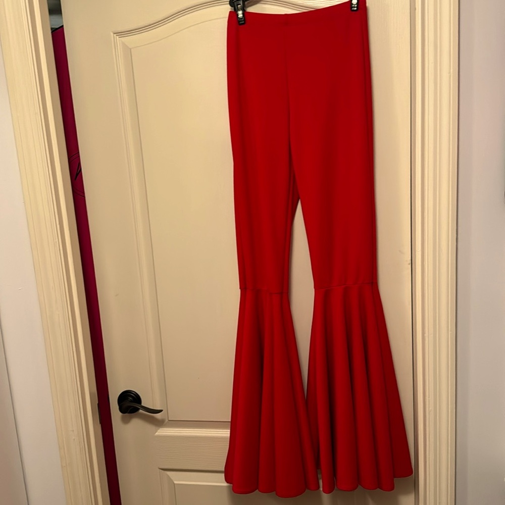 red flare pants. really cute for gamedays
